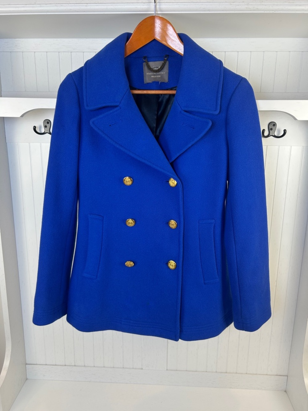 J.Crew Stadium Cloth Wool Peacoat Blue Gold Buttons